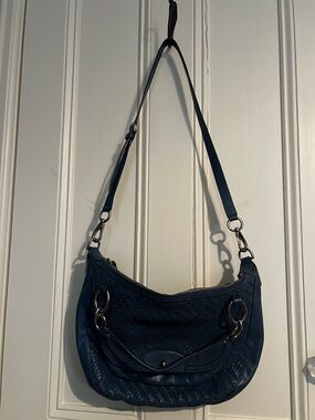 Coach Kristin Blue Woven Leather Classic  Crossbody Shoulder bag